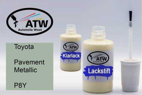 Toyota, Pavement Metallic, P8Y: 20ml Lackstift + 20ml Klarlack - Set, von ATW Autoteile West.